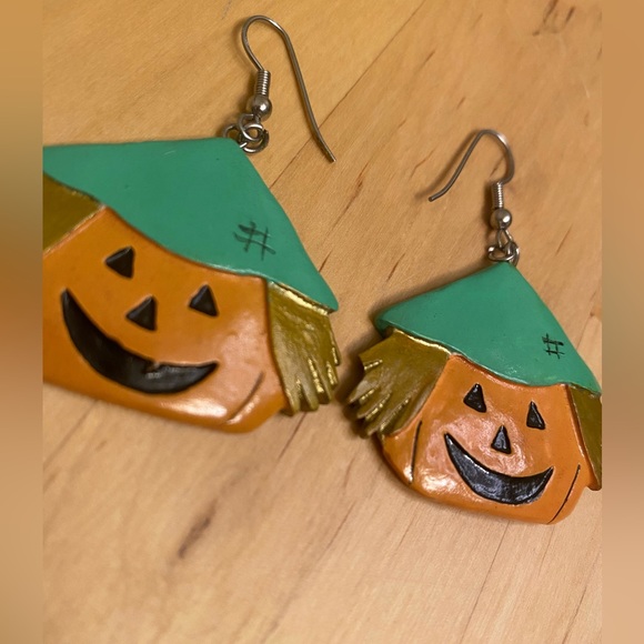 Vintage Handmade Pumpkin Clay Earrings One Of A Kind Fall Accessory - Picture 2 of 7